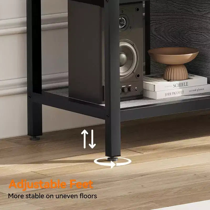 Meuble TV avec placards de rangement et étagères ouvertes, convient aux téléviseurs jusqu'à 65 pouces