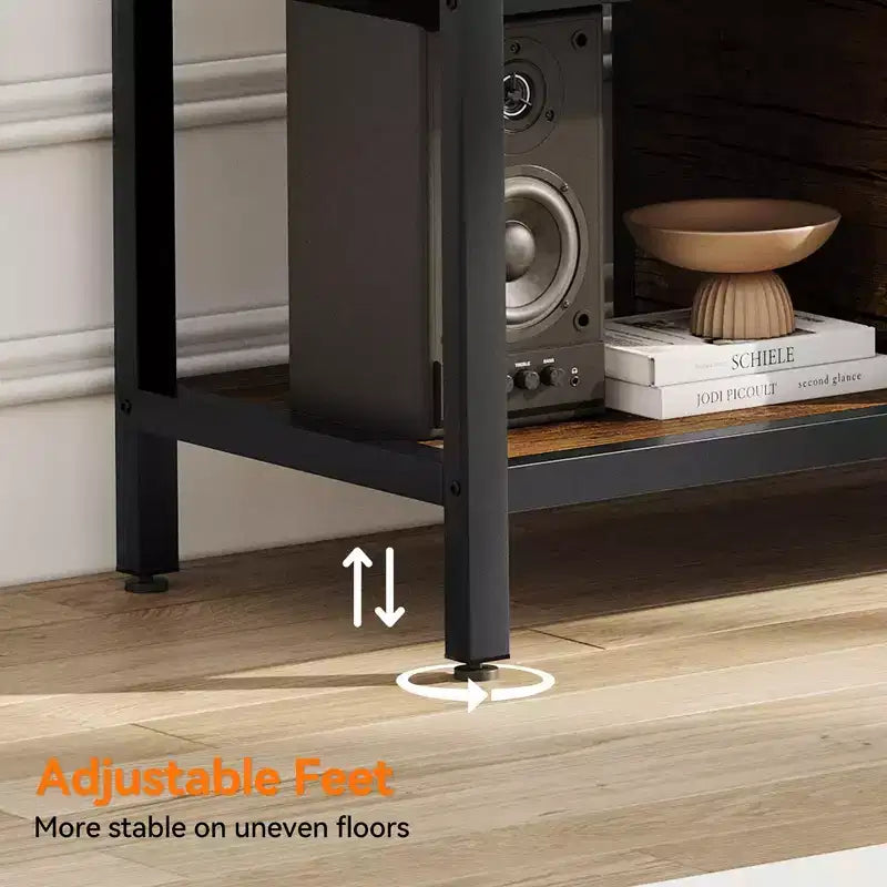 Meuble TV avec placards de rangement et étagères ouvertes, convient aux téléviseurs jusqu'à 65 pouces