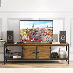 TV Stand for TV up to 65 Inches, Large TV Console Table with 2 Closed Storage Spaces and Open Compartments, Wooden Entertainment Center with Feet