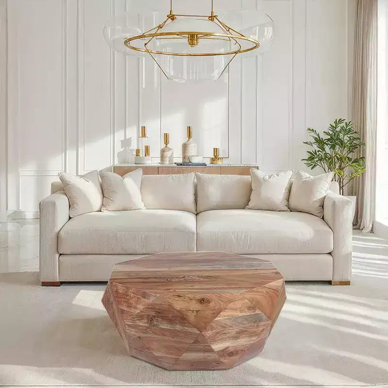 Royal Hampton 33 Inch Diamond Shape Acacia Wood Coffee Table With Smooth Top, Natural Brown