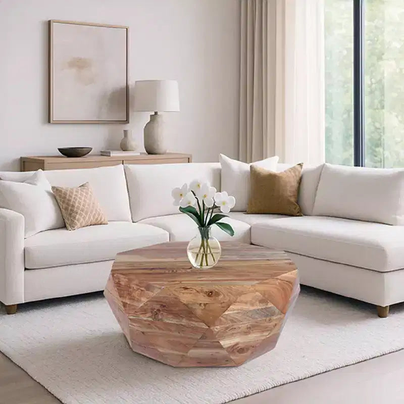 Table basse ronde en bois d'acacia, 84 cm, marron naturel