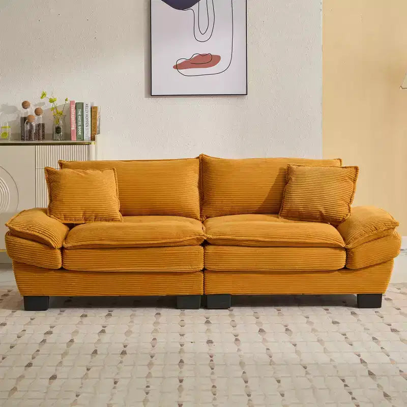 MAYEERTY Corduroy Loveseat Upholstered Deep Seat Comfortable Sofa with Pillows for Bedroom Living Room Office Yellow
