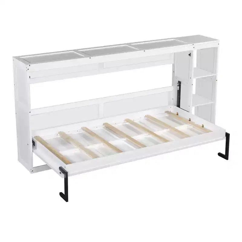 Lit escamotable avec étagère et rangement – Taille simple et double, design pliable peu encombrant