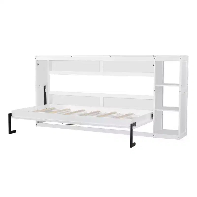 Lit escamotable avec étagère et rangement – Taille simple et double, design pliable peu encombrant