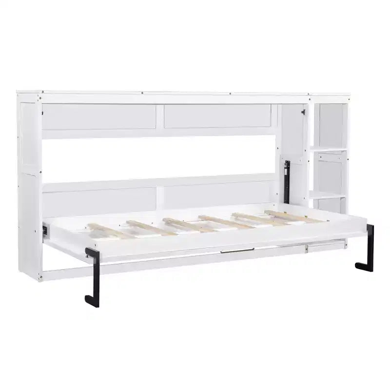 Lit escamotable avec étagère et rangement – Taille simple et double, design pliable peu encombrant