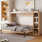 Lit escamotable avec étagère et rangement – Taille simple et double, design pliable peu encombrant