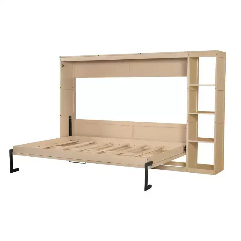 Lit escamotable avec étagère et rangement – Taille simple et double, design pliable peu encombrant