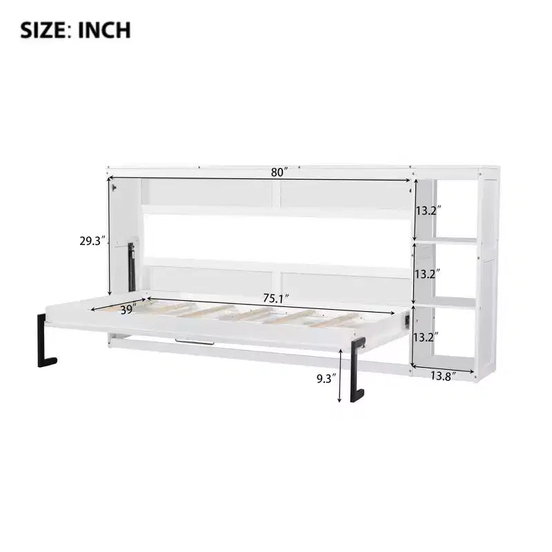 Lit escamotable avec étagère et rangement – Taille simple et double, design pliable peu encombrant