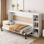 Lit escamotable avec étagère et rangement – Taille simple et double, design pliable peu encombrant