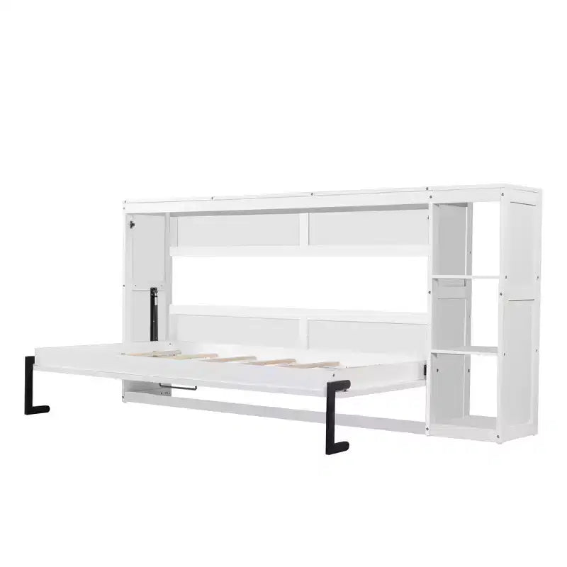 Lit escamotable avec étagère et rangement – Taille simple et double, design pliable peu encombrant