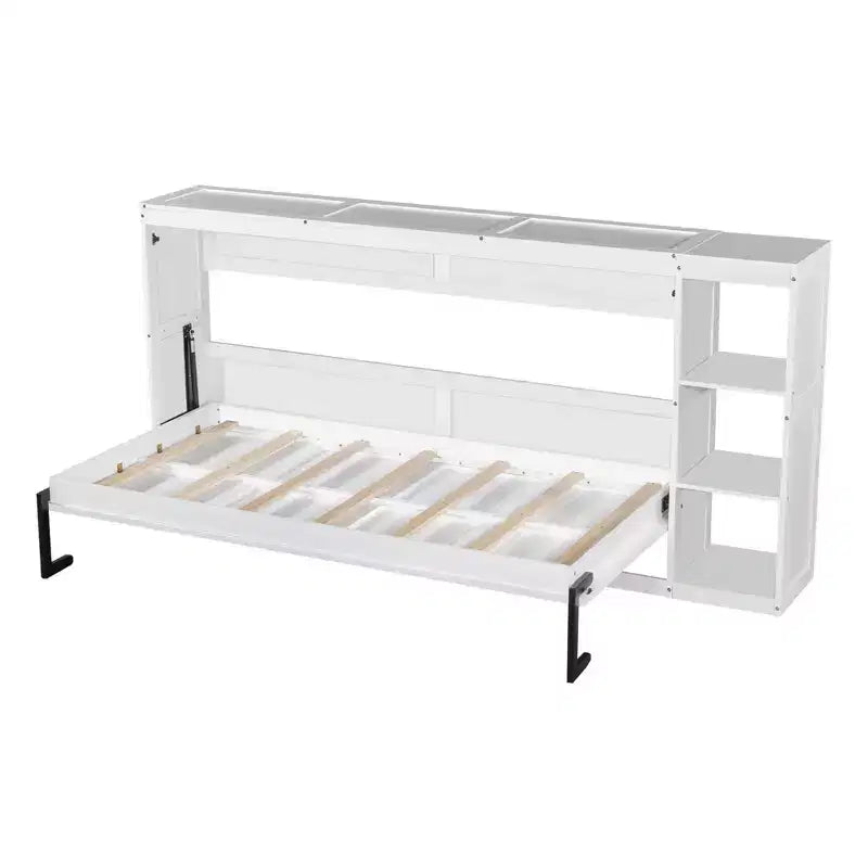 Lit escamotable avec étagère et rangement – Taille simple et double, design pliable peu encombrant