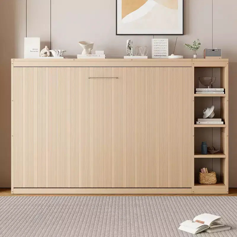 Lit escamotable avec étagère et rangement – Taille simple et double, design pliable peu encombrant