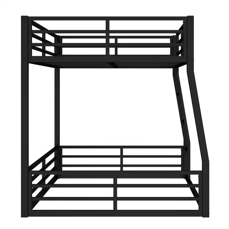 Lit superposé en métal de taille double XL sur très grand avec garde-corps, noir