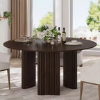 PexFix 60 Modern Round Dining Table with Striped Column Legs Solid Wood Kitchen Table Anti-Scratch Footpads for Dining Room & Kitchen Bar in Walnut