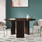 Table de salle à manger ronde de 60" avec pieds colonnes rayés et plateau en bois massif