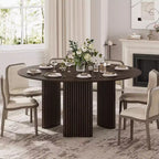 Table de salle à manger ronde de 60" avec pieds colonnes rayés et plateau en bois massif