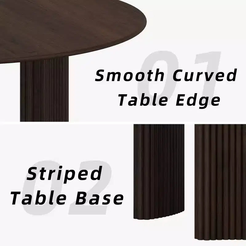 Table de salle à manger ronde de 60" avec pieds colonnes rayés et plateau en bois massif