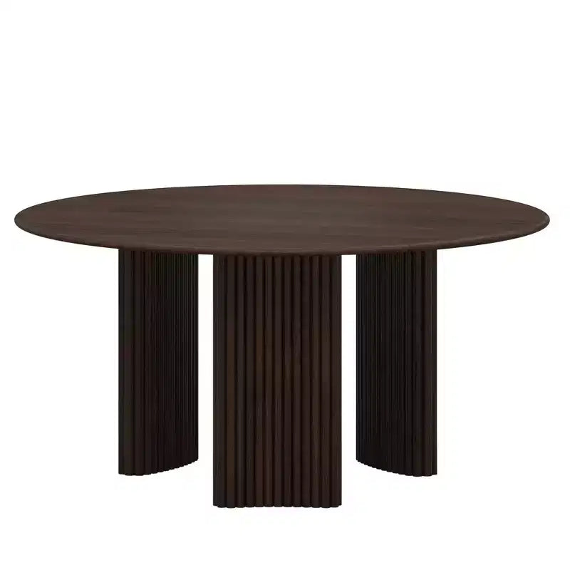 Table de salle à manger ronde de 60" avec pieds colonnes rayés et plateau en bois massif