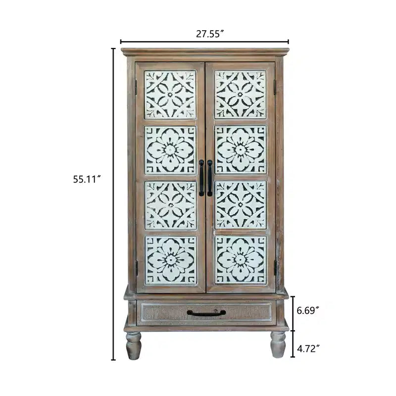 Bahut de rangement rustique en sapin de 69,9 cm avec 2 portes et 1 tiroir