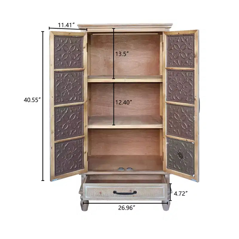 Bahut de rangement rustique en sapin de 69,9 cm avec 2 portes et 1 tiroir