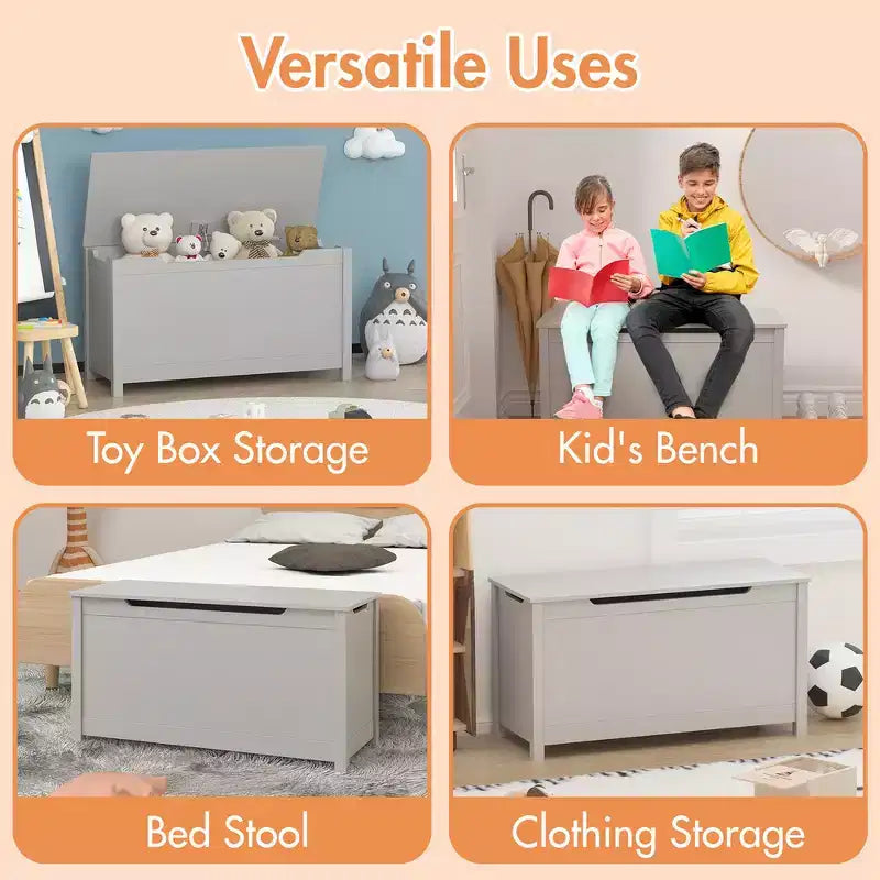 Boîte de rangement pour jouets d'enfants avec couvercle à charnière sécurisée, assemblage rapide