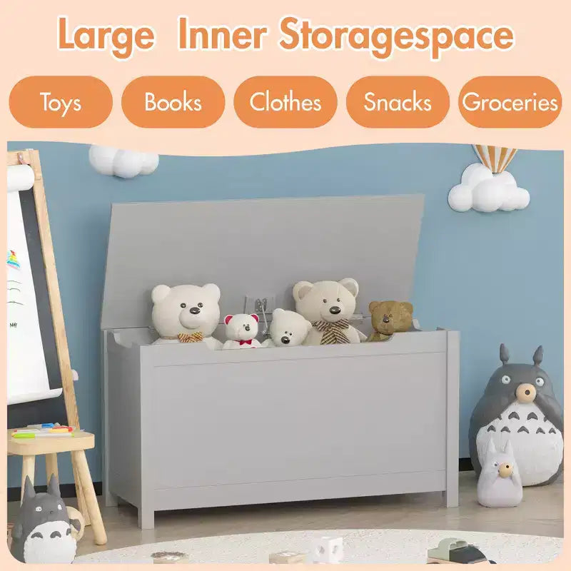 Boîte de rangement pour jouets d'enfants avec couvercle à charnière sécurisée, assemblage rapide