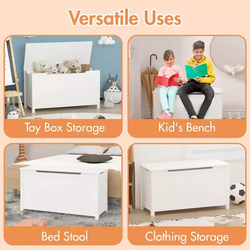 Boîte de rangement pour jouets d'enfants avec couvercle à charnière sécurisée, assemblage rapide