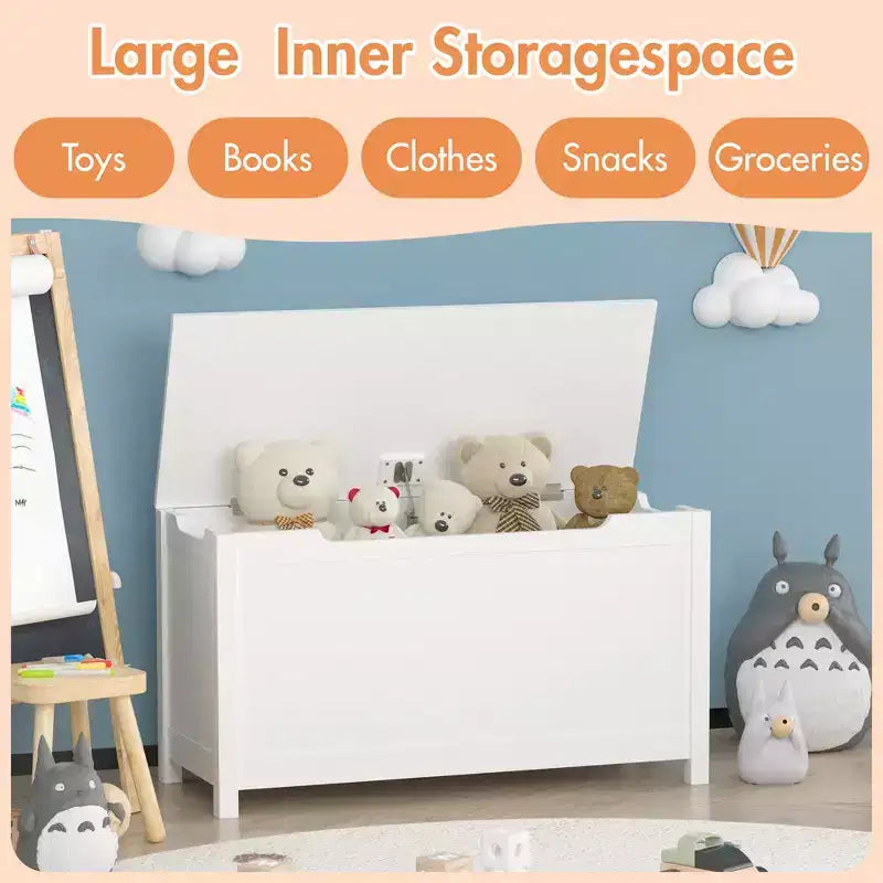 Boîte de rangement pour jouets d'enfants avec couvercle à charnière sécurisée, assemblage rapide