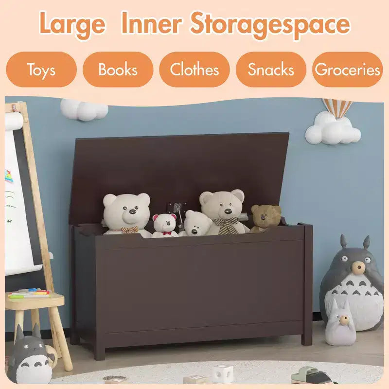 Boîte de rangement pour jouets d'enfants avec couvercle à charnière sécurisée, assemblage rapide
