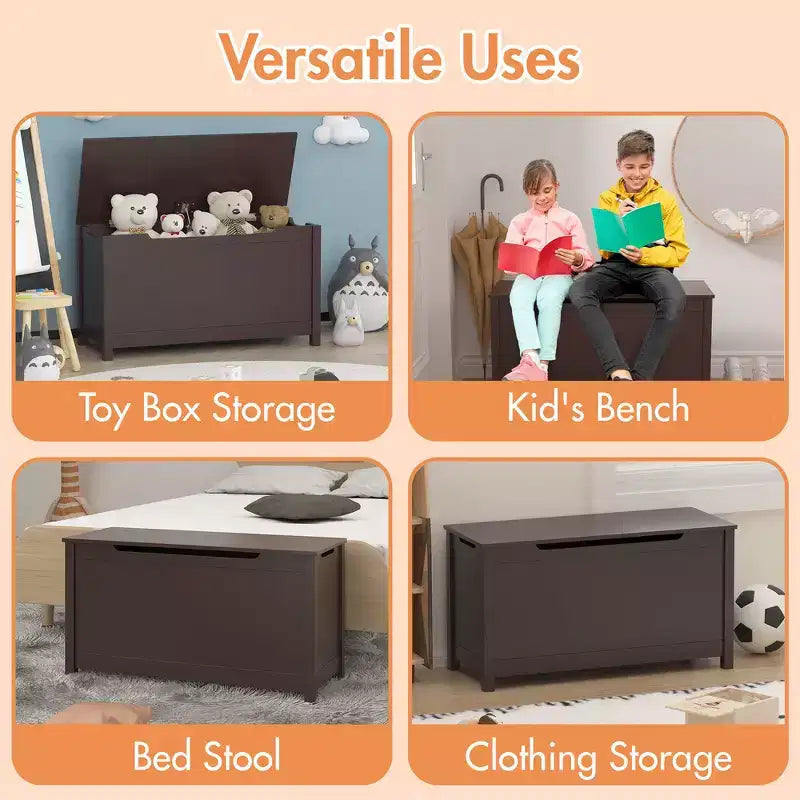 Boîte de rangement pour jouets d'enfants avec couvercle à charnière sécurisée, assemblage rapide