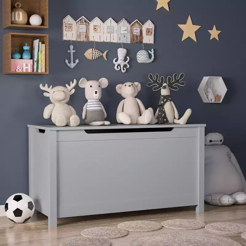 Boîte de rangement pour jouets d'enfants avec couvercle à charnière sécurisée, assemblage rapide