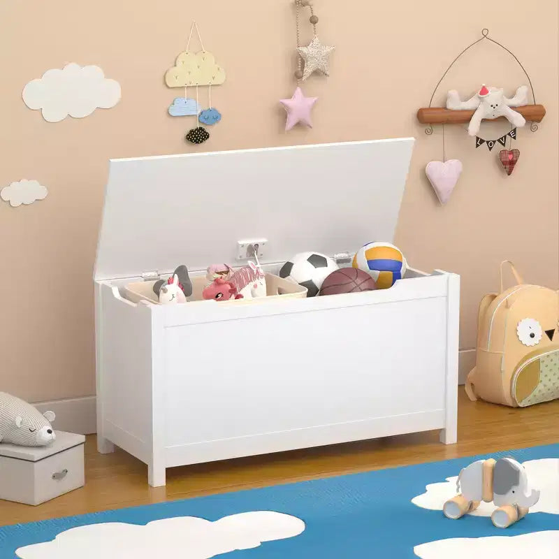 Boîte de rangement pour jouets d'enfants avec couvercle à charnière sécurisée, assemblage rapide