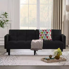 MAYEERTY Velvet Futon Couch Convertible Folding Three Seater Sofa Bed Tufted Couch for Apartment Black