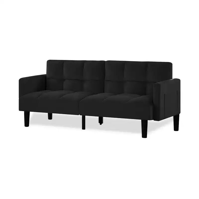 Canapé-lit convertible en velours, futon capitonné 3 places pour appartement, noir