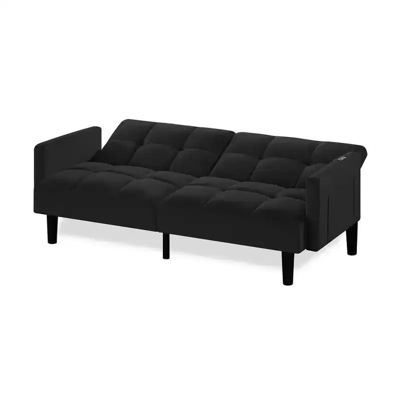 Canapé-lit convertible en velours, futon capitonné 3 places pour appartement, noir
