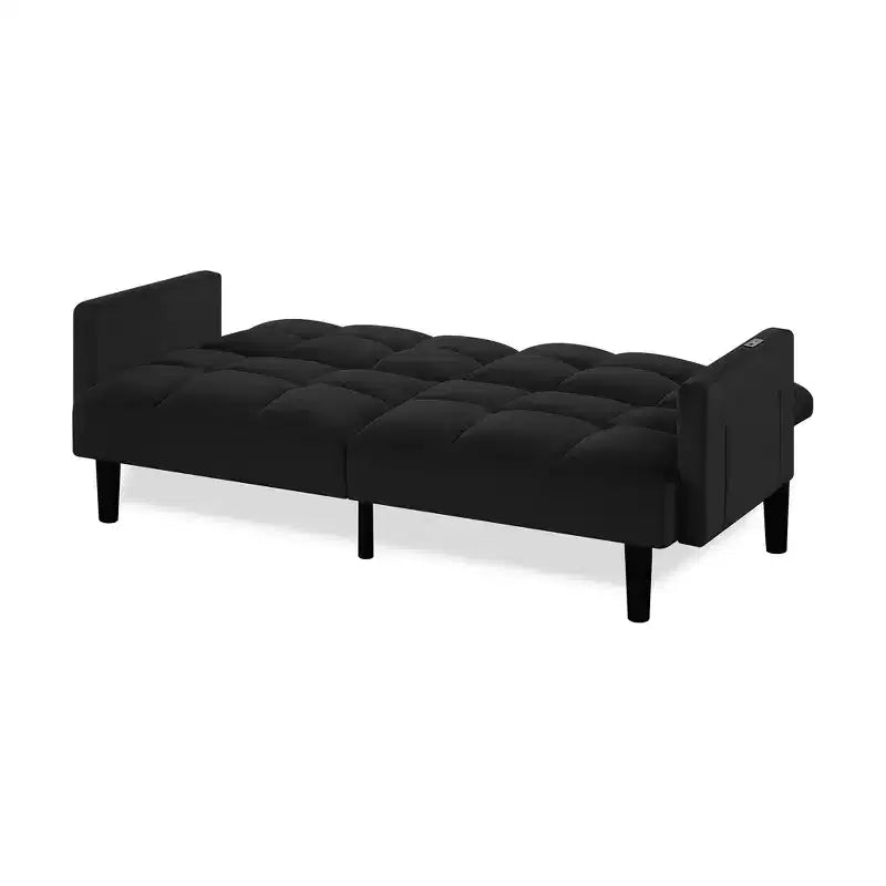 Canapé-lit convertible en velours, futon capitonné 3 places pour appartement, noir