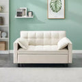 MAYEERTY Modern Velevt Loveseat Sleeper Sofa Couch Pull Out Bed with Toss Pillows Pockets for Living Room Bedroom Beige