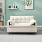 MAYEERTY Modern Velevt Loveseat Sleeper Sofa Couch Pull Out Bed with Toss Pillows Pockets for Living Room Bedroom Beige