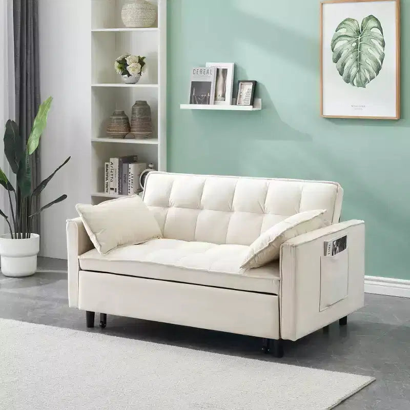 Canapé-lit deux places en velours avec lit gigogne – Beige