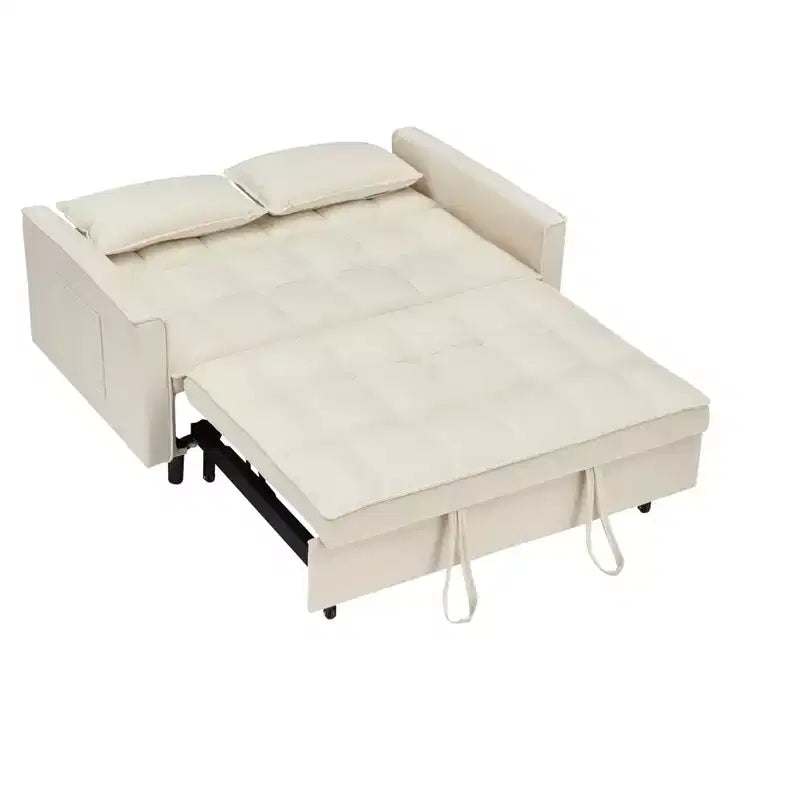 Canapé-lit deux places en velours avec lit gigogne – Beige