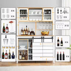 Meuble de bar à café et cave à vin de style ferme de 70 pouces avec portes coulissantes de grange, buffet de cuisine avec étagère à vin et porte-verres, meuble de rangement de garde-manger