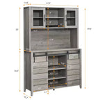 Meuble de bar à café et cave à vin de style ferme de 70 pouces avec portes coulissantes de grange, buffet de cuisine avec étagère à vin et porte-verres, meuble de rangement de garde-manger
