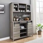 Meuble de bar à café et cave à vin de style ferme de 70 pouces avec portes coulissantes de grange, buffet de cuisine avec étagère à vin et porte-verres, meuble de rangement de garde-manger
