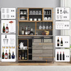 Meuble de bar à café et cave à vin de style ferme de 70 pouces avec portes coulissantes de grange, buffet de cuisine avec étagère à vin et porte-verres, meuble de rangement de garde-manger