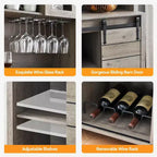 Meuble de bar à café et cave à vin de style ferme de 70 pouces avec portes coulissantes de grange, buffet de cuisine avec étagère à vin et porte-verres, meuble de rangement de garde-manger