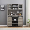 70 Farmhouse Coffee Bar Wine Cabinet with Sliding Barn Doors and Storage, Tall Kitchen Hutch with Wine & Glasses Rack, Pantry Cabinet for Dining Room