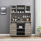70 Farmhouse Coffee Bar Wine Cabinet with Sliding Barn Doors and Storage, Tall Kitchen Hutch with Wine & Glasses Rack, Pantry Cabinet for Dining Room