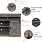 Meuble TV de style rustique avec portes coulissantes façon grange, pour téléviseurs jusqu'à 65 pouces, hauteur 86 cm, avec placard de rangement