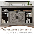 Meuble TV de style rustique avec portes coulissantes façon grange, pour téléviseurs jusqu'à 65 pouces, hauteur 86 cm, avec placard de rangement