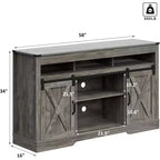 Meuble TV de style rustique avec portes coulissantes façon grange, pour téléviseurs jusqu'à 65 pouces, hauteur 86 cm, avec placard de rangement